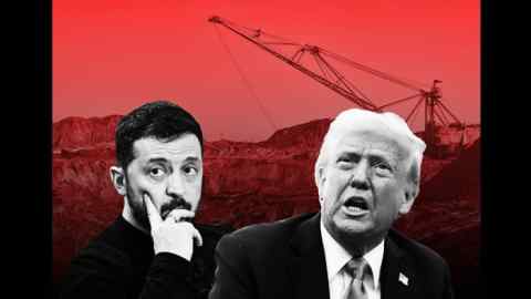 Монтаж Volodymyr Zelenskyy, Дональд Трамп и экскаватор-экскаватор Mines Mears Mearticals в регионе Житомира в Украине