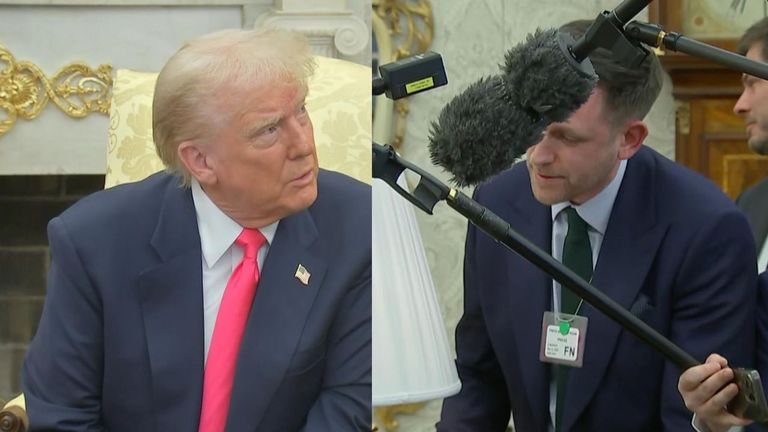 Скай Стивен Мерфи спрашивает Дональда Трампа, планирует ли он "Положите больше тарифов на ЕС" И если он чувствует "Ирландия пользуется США"Полем