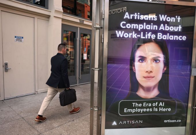 Объявление для AI Company Artisan размещена на 2 -й улице 5 декабря 2024 года в Сан -Франциско, штат Калифорния.