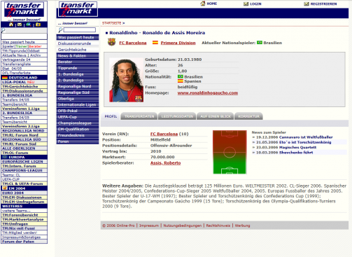 Оригинальный вид сайта Transfermarkt