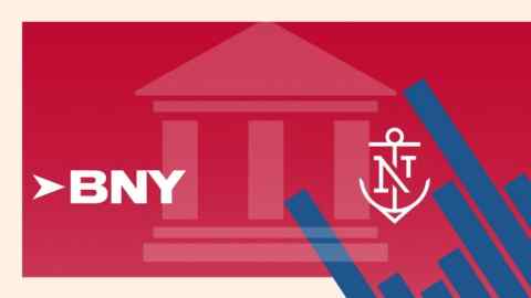 Логотипы BNY и Northern Trust с банковским изображением и диаграммой